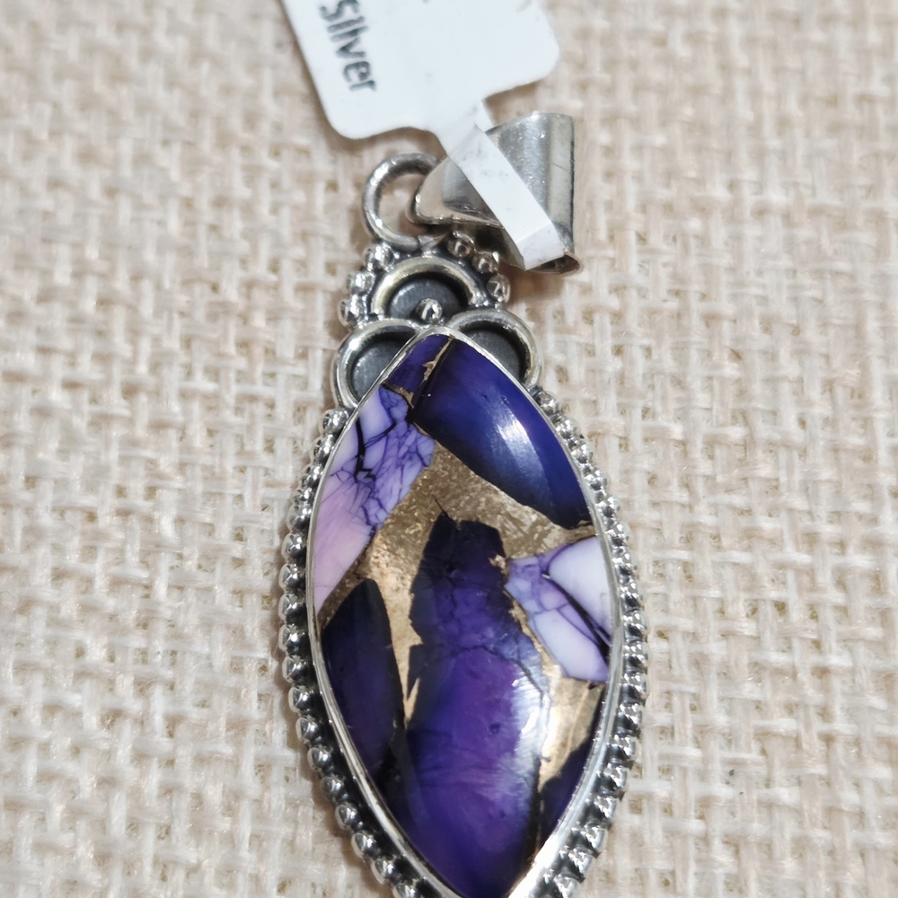 Purple Dahlia Turquoise Necklace Pendant